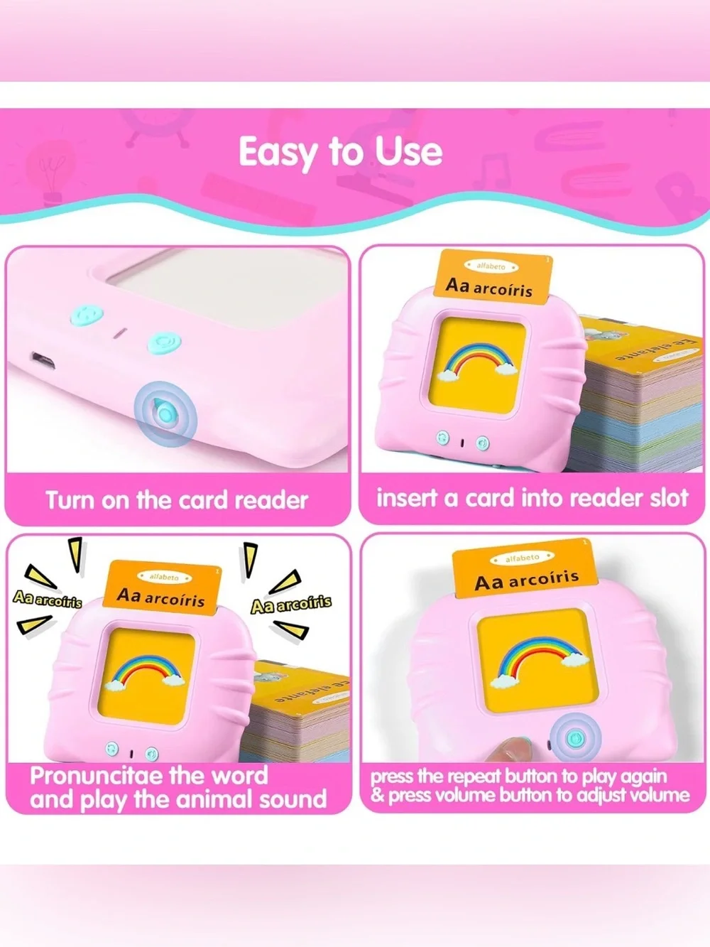 QuTZ ABC Learning Flash Cards for Toddlers 2-4 Bilingual Spanish English, Autism